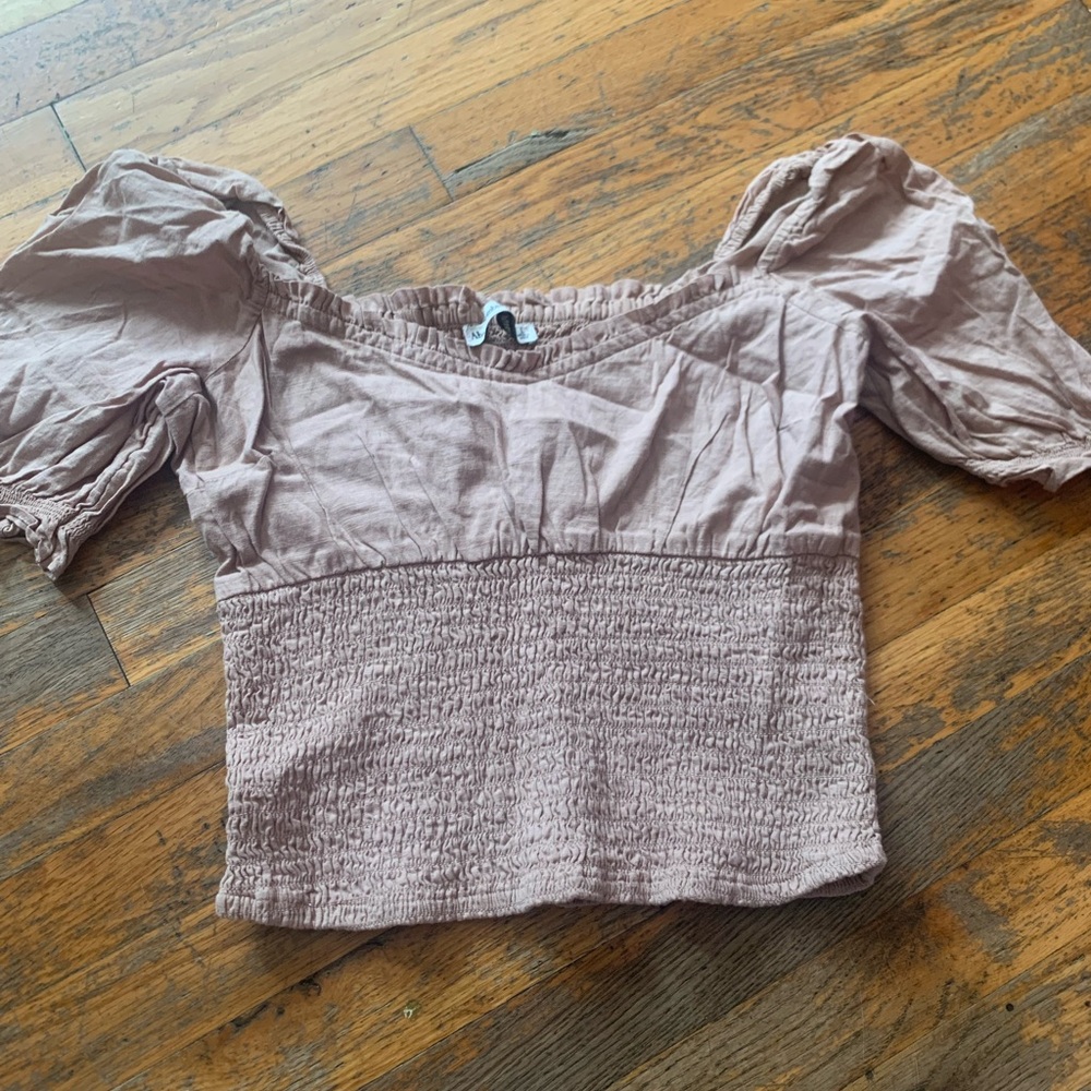 Abercrombie & Fitch Ruched Top Puff Sleeves Nude (L)
